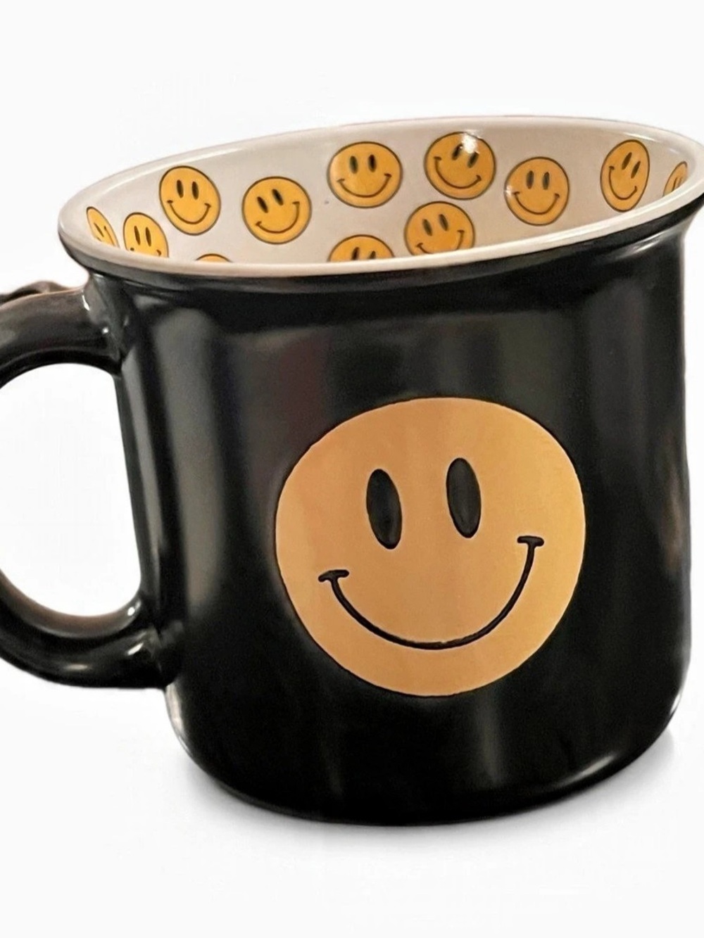 MRKT Market Finds Y2K Black Smiley Face Mug Retro Happy Face Inside Print